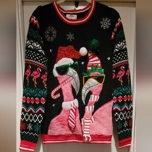 PRE-OWNED UNISEX Ugly Christmas Sweater 🤪 " SANTA'S FAVORITE  FLAMINGOS "